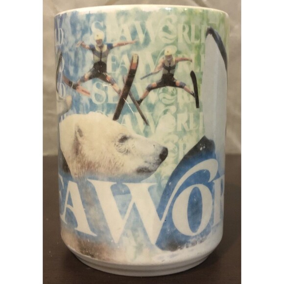 Sea World Logo Orca Dolphin Polar Bear Cup 16 Oz. Mug Shamu Aquarium Theme Park - Picture 2 of 6